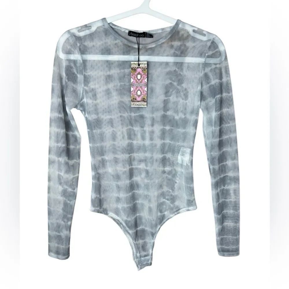 NWT BOOHOO Tie Dye Mesh Sheer Bodysuit Size 4